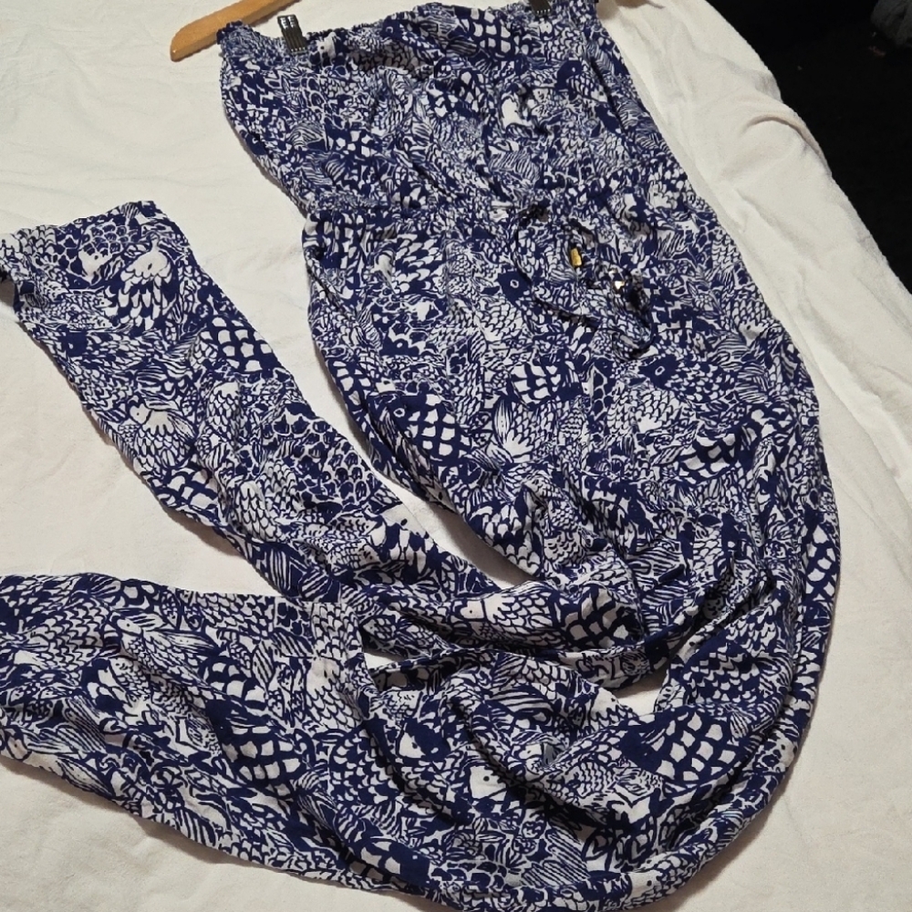 Lilly Pulitzer Strapless Blue Print Jumpsuit - Picture 7 of 8